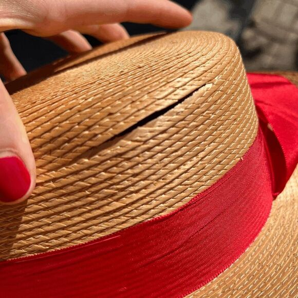 Vintage 50s/60s Gondolier Straw Hat Italy - Red Ribbon Trim, Antonio Toffani - Picture 12 of 12